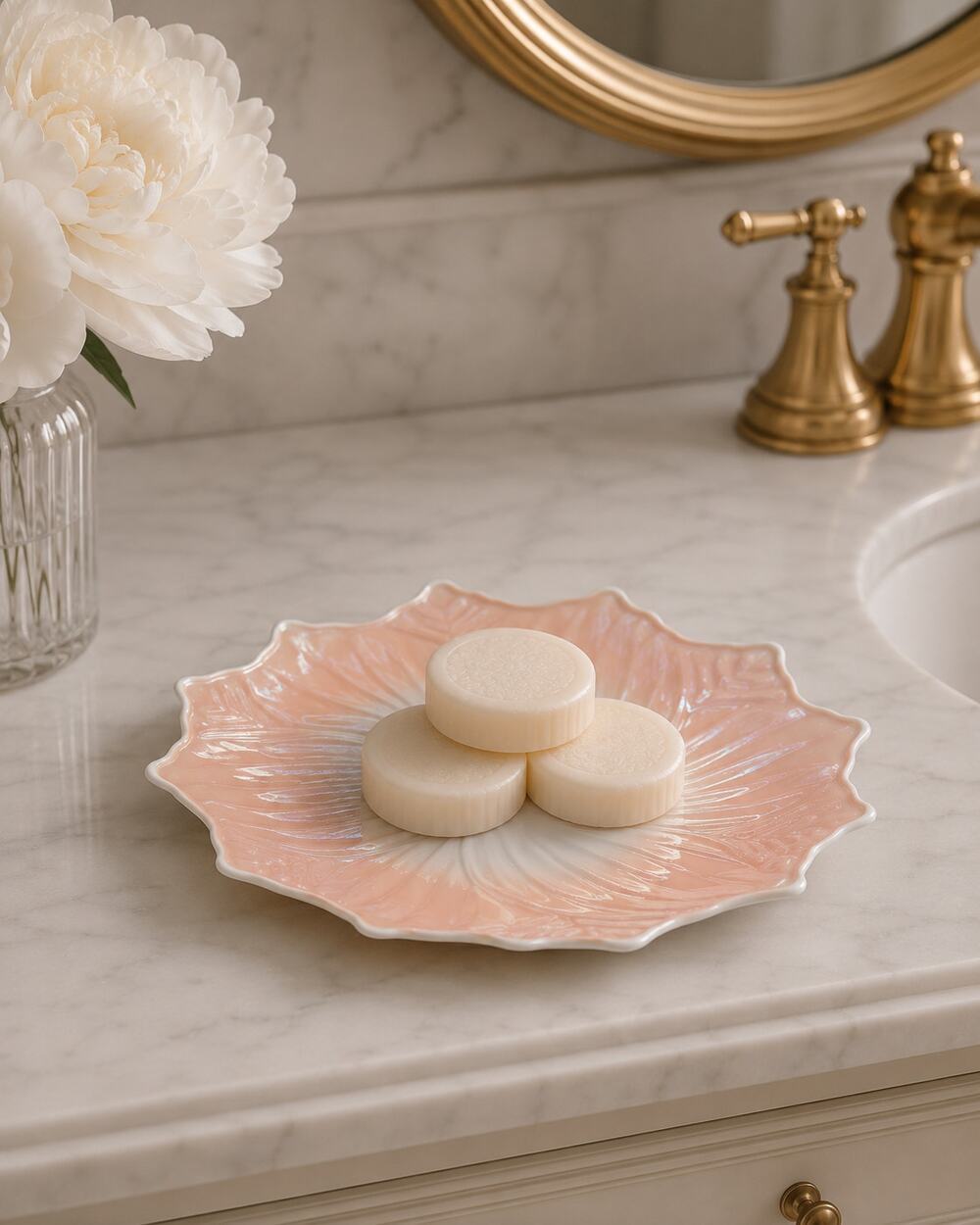 Vintage Pink Luster Porcelain Floral Vanity Plate Soap Dish 8 Inch